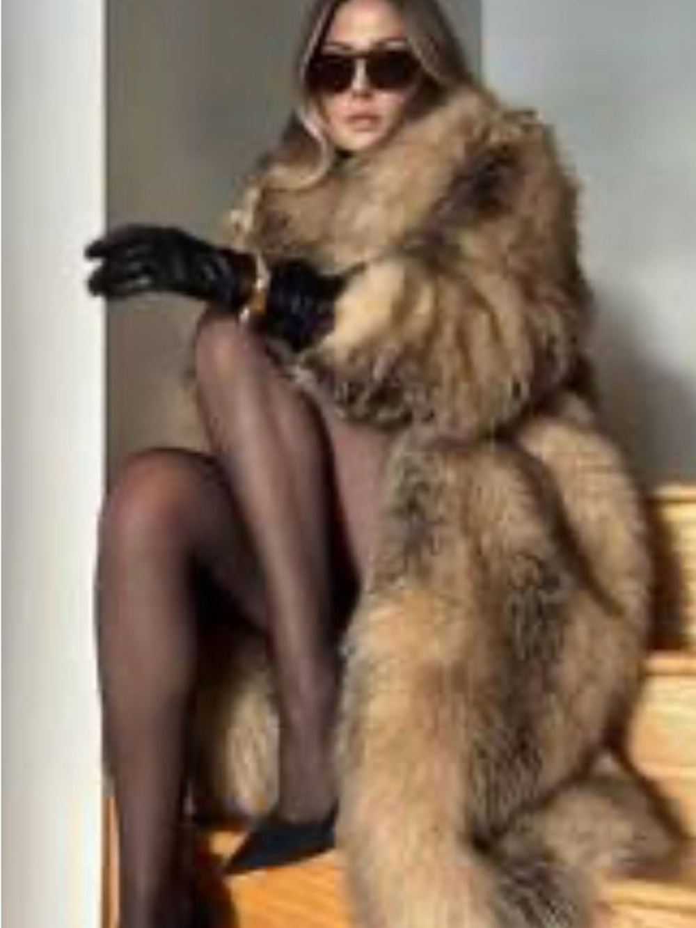 ASOS Plush Faux Fur Coat with Voluminous Collar Long